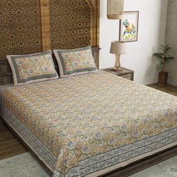 Aura Brown Grey Floral 210 TC Cotton King Bedsheet with 2 Pillow Covers-image-21