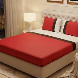 Stoa Paris Urbain Red & White 300 TC King Bedsheet with 2 Pillow Covers-image-4