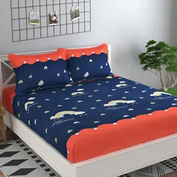 Innovative Edge Blue & Red Printed 160 TC King Fitted Bedsheet With 2 Pillow Covers-image-95