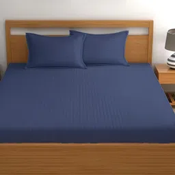 Innovative Edge Blue Striped 160 TC Cotton King Bedsheet With 2 Pillow Covers-image-24