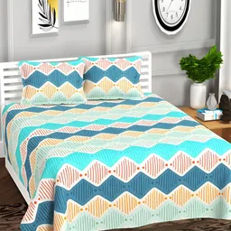 bsb home Turquoise Blue & Yellow Printed 180 TC Cotton King Bedsheet With 2 Pillow Covers-image-65