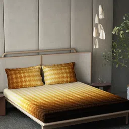 DDecor Brown & Yellow Abstract 210 TC Cotton King Bedsheet with 2 Pillow Covers-50