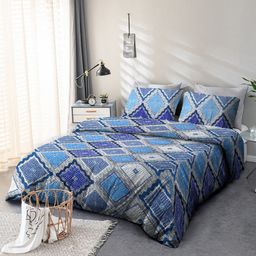 Cortina Teal & White Geometric 110 TC Double Queen Bedsheet with 2 Pillow Covers-image-26