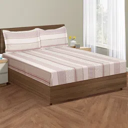 SWAYAM Pink & White Printed Cotton 200 TC King Bedsheet with 2 Pillow Covers-image-50