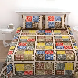 JAIPUR PRIME Beige Geometric Pure Cotton 210 TC King Bedsheet With 2 Pillow Covers-image-52