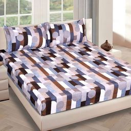 Aura Blue And Brown Printed 210 TC King Bedsheet Set 2.69 m x 2.69 m-73