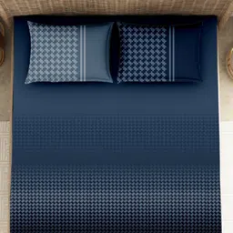 VINTANA Navy Blue Geometric 250 TC Cotton King Bedsheet with 2 Pillow Covers-image-58