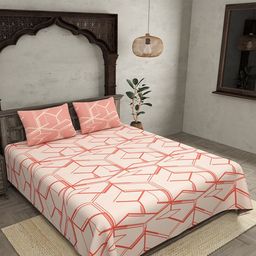 JAIPUR FABRIC Minimalism Pink Geometric Cotton 250 TC King Bedsheet With 2 Pillow Covers-image-80