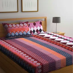 Arrabi White & Brown Geometric 300 TC King Bedsheet with 2 Pillow Covers-image-20