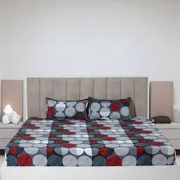Innovative Edge Red  Geometric Cotton 160 TC Fitted  King Bedsheet with 2 Pillow Covers-image-73