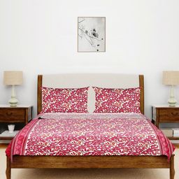 Aura Red & White Floral 140 TC King Bedsheet with 2 Pillow Covers-image-56