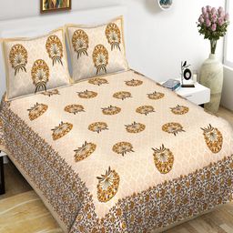 Qfab Yellow Floral 144 TC King Bedsheet with 2 Pillow Covers-image-49