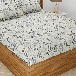 RRC Grey & White Floral 144 TC King Bedsheet with 2 Pillow Covers-image-77