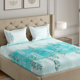 GM Blue & White Printed Cotton 144 TC King Bedsheet with 2 Pillow Covers-image-19