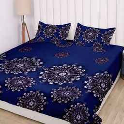 RD TREND Blue & White Floral Cotton 210 TC King Bedsheet With 2 Pillow Covers-image-84