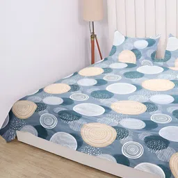 RD TREND Blue Floral 210 TC Cotton King Bedsheet with 2 Pillow Covers-image-60