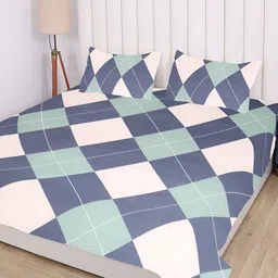 RD TREND Green & Blue Geometric 210 TC Cotton King Bedsheet with 2 Pillow Covers-image-92