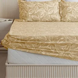 HOMEMONDE Mustard & Beige Floral 210 TC Cotton King Bedsheet with 2 Pillow Covers-image-78