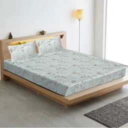INDHOME LIFE Grey & Brown Floral 210 TC King Bedsheet with 2 Pillow Covers-image-53