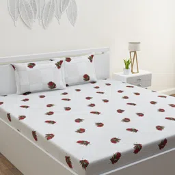 HOME AFFAIRS White & Red Floral Printed 210 TC Cotton King Bedsheet &  2 Pillow Covers-image-43