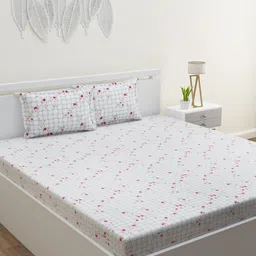 HOME AFFAIRS White & Red Floral Printed 210 TC Cotton King Bedsheet & 2 Pillow Covers-image-56