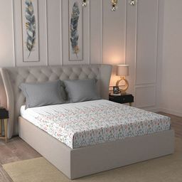 MYTRIDENT Classic White & Grey Floral Pure Cotton 210 TC King Bedsheet & 2 Pillow Covers-image-50