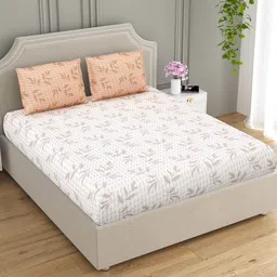 EverHOME Harmony White & Brown Floral Cotton 210 TC King Bedsheet with 2 Pillow Covers-image-93