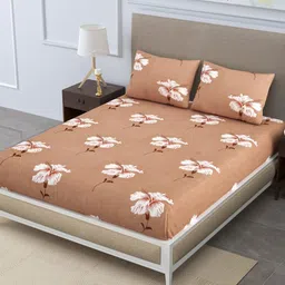 EasyGoods Merino45 Brown & White Floral 250 TC King Bedsheet With 2 Pillow Covers-picture-10