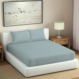 SPACES Aurama Blue Floral Pure Cotton 300 TC King Bedsheet with 2 Pillow Covers-image-56