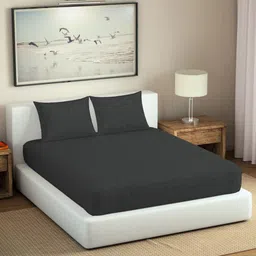 SPACES Aurama Grey Floral Cotton 300 TC Jacquard King Bedsheet with 2 Pillow Covers-image-42