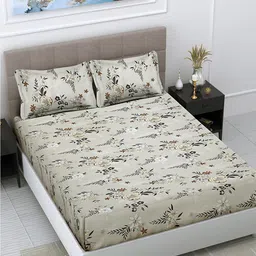 FABINALIV Green & Brown Floral Printed 300 TC King Bedsheet with 2 Pillow Covers-image-85
