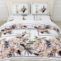 LIVING ROOTS Grey & White Floral 300 TC King Bedsheet with 2 Pillow Covers-image-51