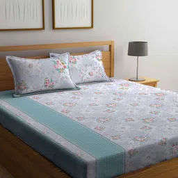 Arrabi Multicoloured Floral 300 TC King Bedsheet with 2 Pillow Covers-image-42