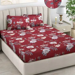 FABINALIV Maroon & Grey Printed 300 TC Fitted King Bedsheet with 2 Pillow Covers-picture-10