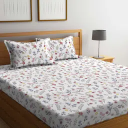 FABINALIV White & Green Floral 300 TC King Bedsheet With 2 Pillow Covers-image-6