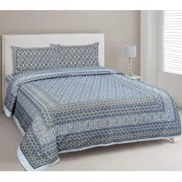 EasyGoods Blue & White Ethnic Motifs 240 TC Pure Cotton King Bedsheet with 2 Pillow Covers-picture-21