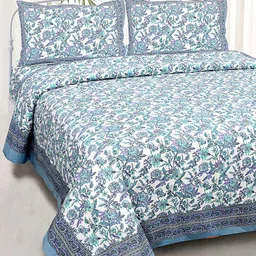 EasyGoods Blue & White Floral 240 TC Pure Cotton King Bedsheet with 2 Pillow Covers-picture-19