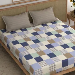 CHHAVI INDIA Off White and Grey 210 TC King Bedsheet with 2 Pillow Covers-image-39