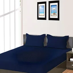 RRC Navy Blue Striped 144 TC King Fitted Bedsheet with 2 Pillow Covers-picture-9