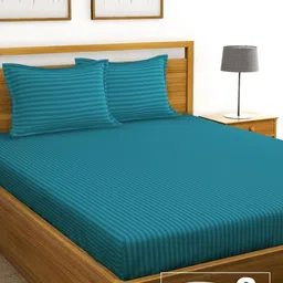 BIANCA Blue Striped 210 TC Cotton King Bedsheet with 2 Pillow Covers & 2 Pillows-image-56
