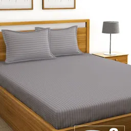 BIANCA Grey Striped 210 TC King Cotton Bedsheet with 2 Pillow Covers-image-54