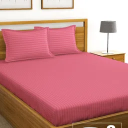 BIANCA Pink Striped 210 TC King Bedsheet with 2 Pillow Covers-10