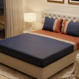 Stoa Paris Urbain  Blue & Brown Striped 300 TC King Bedsheet with 2 Pillow Covers-image-43