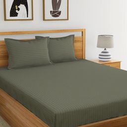 My Room Grey Striped 300 TC King Bedsheet with 2 Pillow Covers-image-88