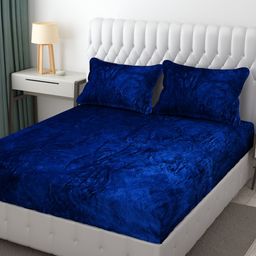 Furnistitchs Blue 300 TC King Bedsheet with 2 Pillow Covers-image-38