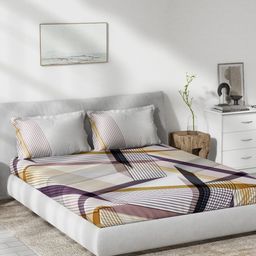 DDecor White & Purple 130 TC King Bedsheet with 2 Pillow Covers-picture-5