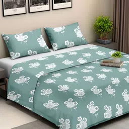 Ariana Green & White Floral Cotton 210 TC King Bedsheet With 2 Pillow Covers-image-67