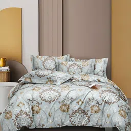 CHHILAKIYA Blue & Brown Floral Queen Bedsheet with 2 Pillow Covers-picture-10