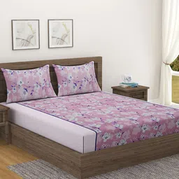 SWAYAM Purple & Off White Floral 144 TC King Bedsheet with 2 Pillow Covers-image-81