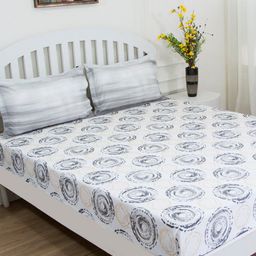 GM Grey & Brown Abstract 144 TC Cotton 1 Super Queen Bedsheet with 2 Pillow Covers-3